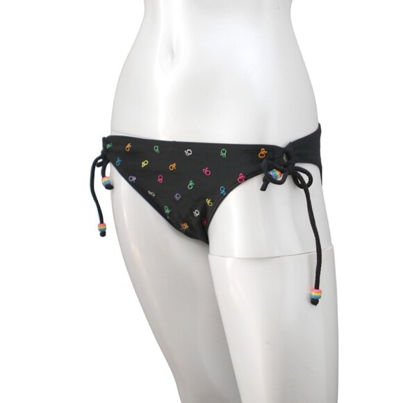 OP Side Tie Bikini Bottoms Beaded Tassels Logo Embroidered Black Pink Beach Pool - Picture 4 of 4